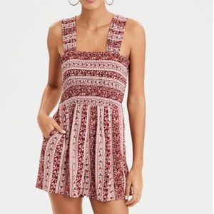 AE Romper Wide Strap Red Floral Stripped Med